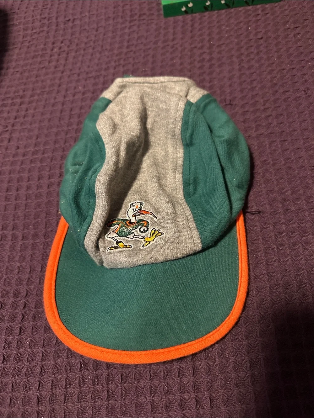 Kids Green and Gray Miami Hurricanes Baseball Hat with Orange Trim